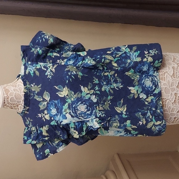 CANDACE CAMERON BURE Blue Printed Eyelet Top with Ruffle Detail - Picture 3 of 11